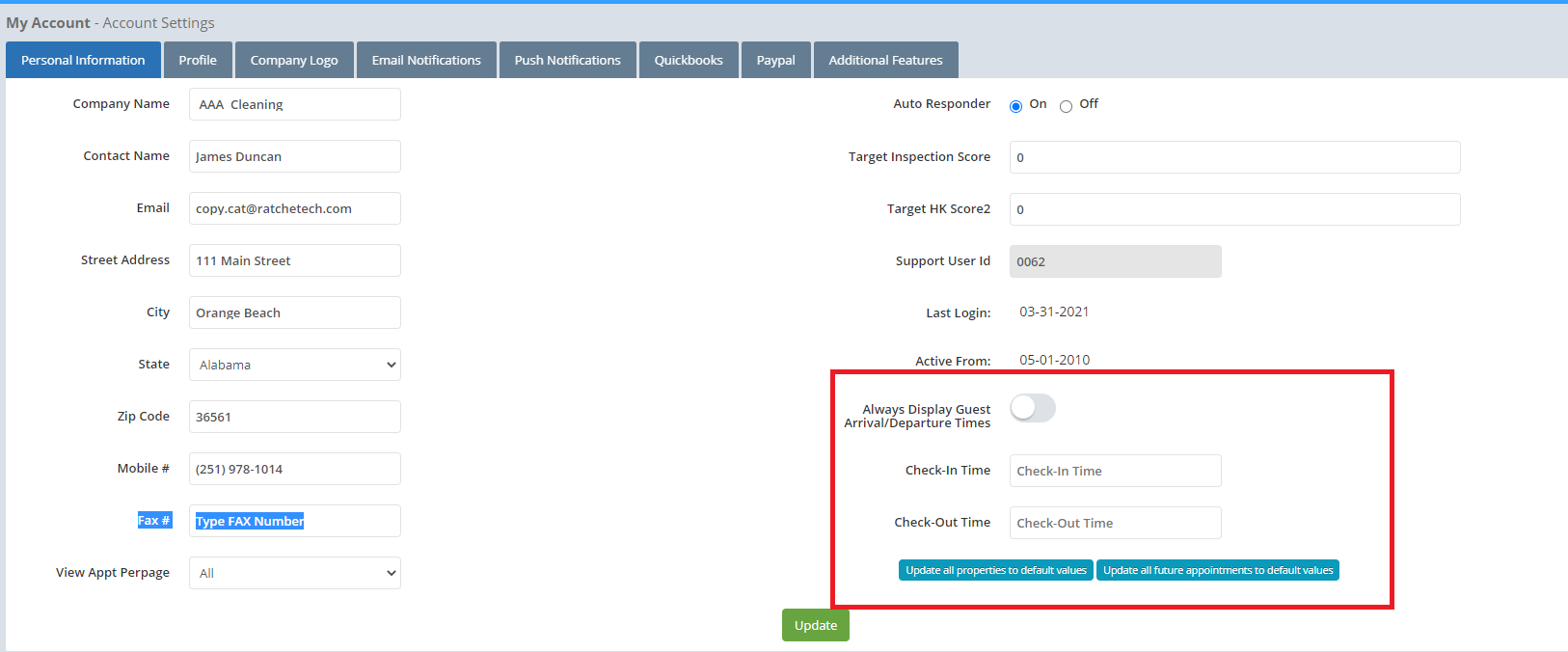 Adding Guest Arrival and Departure Times – Resort Cleaning